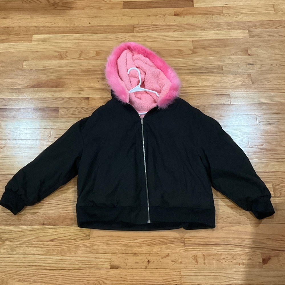SHEIN Black Jacket with Pink Hood